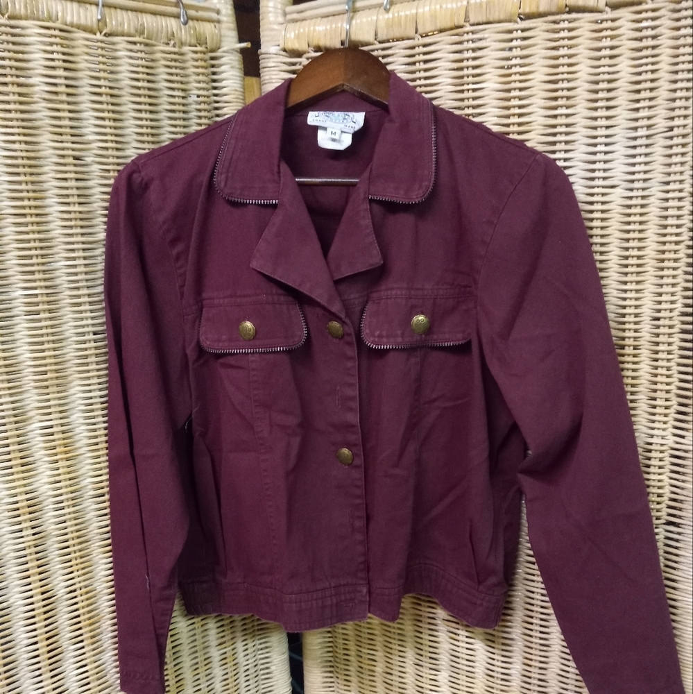 River Ridge Co Jeans Jacket Burgundy Moto Size M/40
